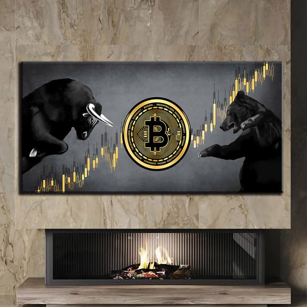 Картина в офіс - Bitcoin Bulls&Bears - 30х60 см