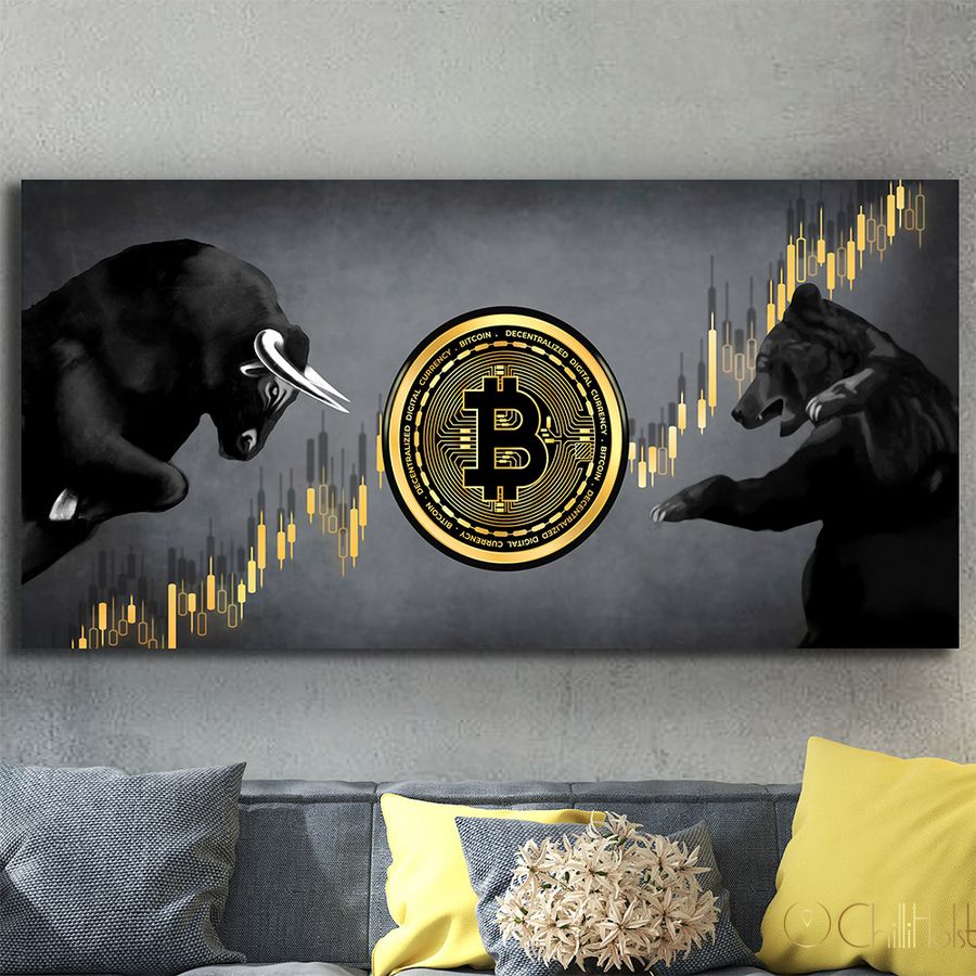 Картина офис - Bitcoin Bulls&Bears - 30х60 см