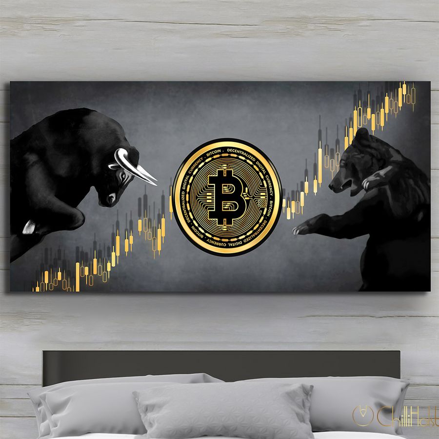 Картина офис - Bitcoin Bulls&Bears - 30х60 см