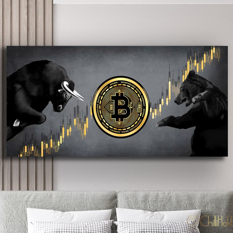 Картина офис - Bitcoin Bulls&Bears - 30х60 см