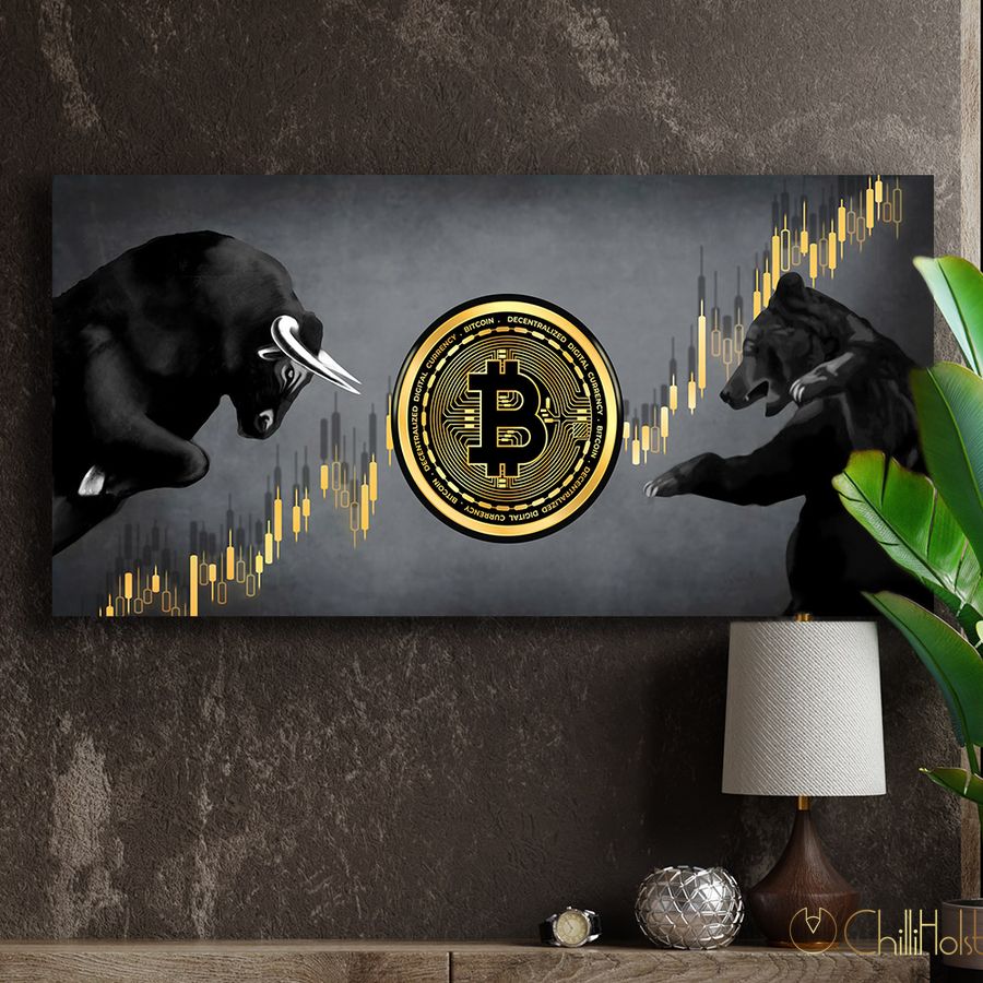 Картина офис - Bitcoin Bulls&Bears - 30х60 см