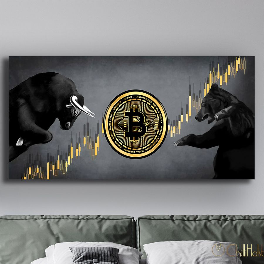 Картина офис - Bitcoin Bulls&Bears - 30х60 см