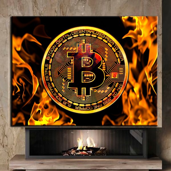Картина в офіс - Золота монета Bitcoin - 30х40 см