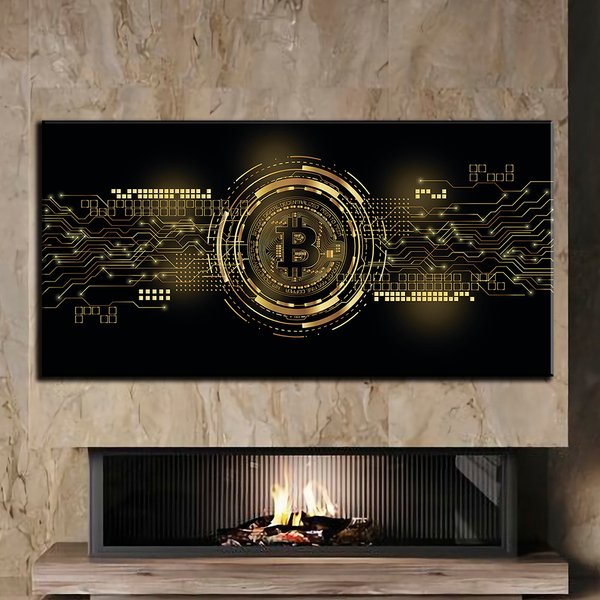 Картина в офіс - Bitcoin золото блокчейну - 30х60 см