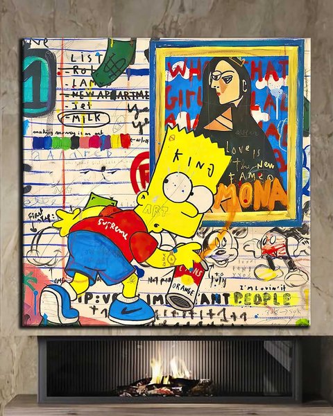 Інтер'єрна картина в кімнату або зал - Барт Сімпсон та Мона Ліза - 60х60 см