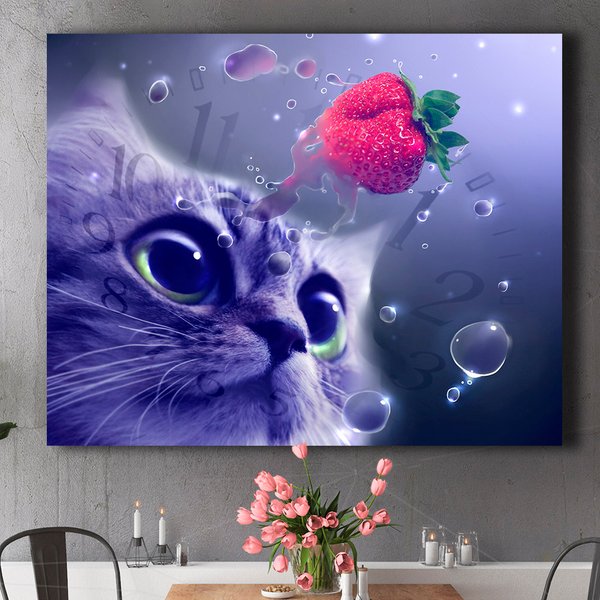 Картина на кухню - Кіт з полуницею - 40х50 см